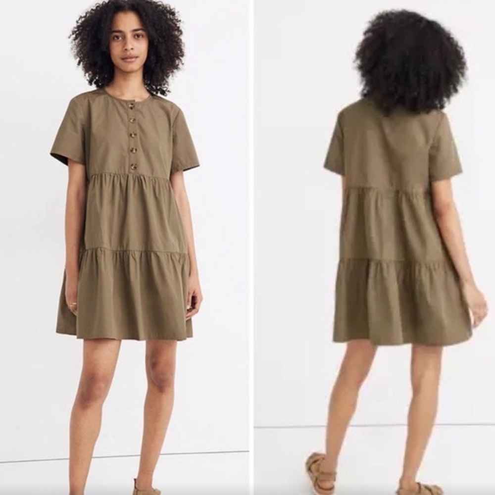 Madewell Army Green Tiered Mini Dress